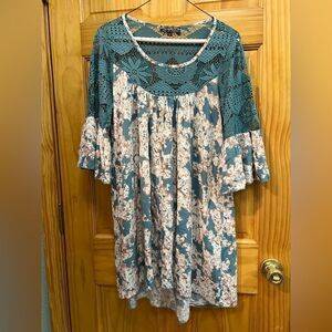 J. Gee size M teal embroidered and floral pattern dress